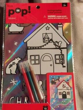 pop! Holographic Holiday Coloring Poster with Markers — Red, White, Black